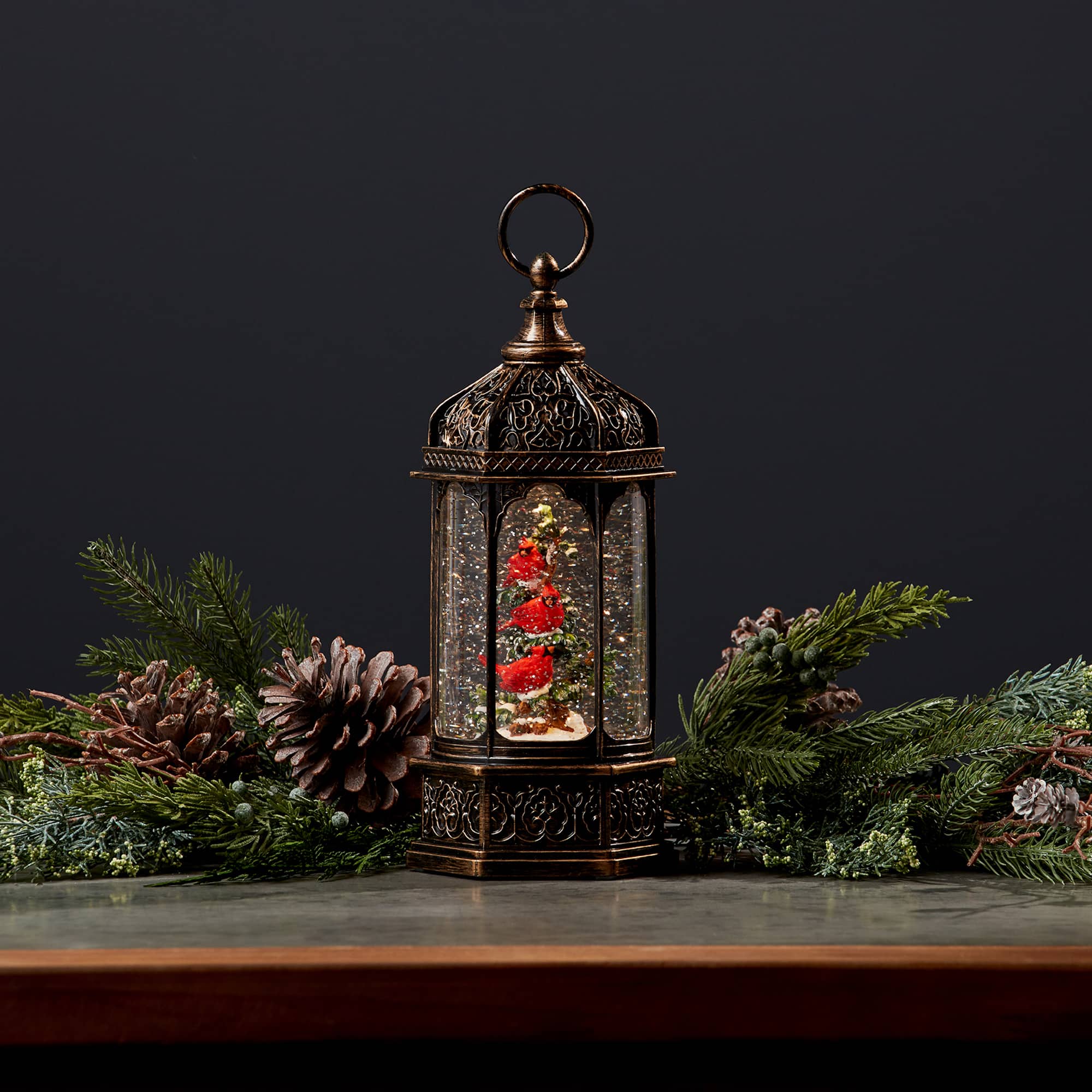 13" Snow Globe With Cardinals